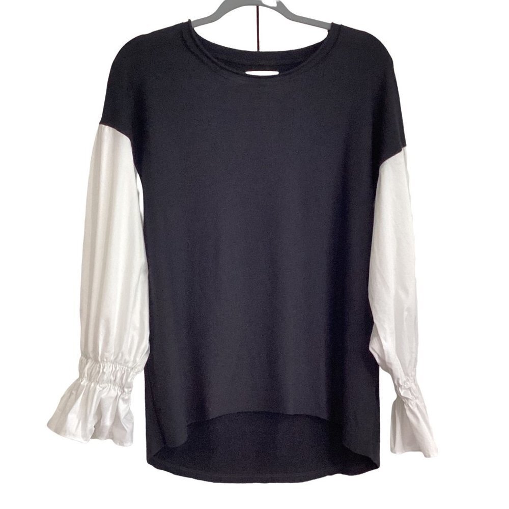 SOUTHCOTT Black Shirt Blouse With Balloon Sleeve Top - Black size L